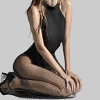 Rhinestone Fishnet Mesh Maxi Skirt - Sheer Split Beach Party Skirt