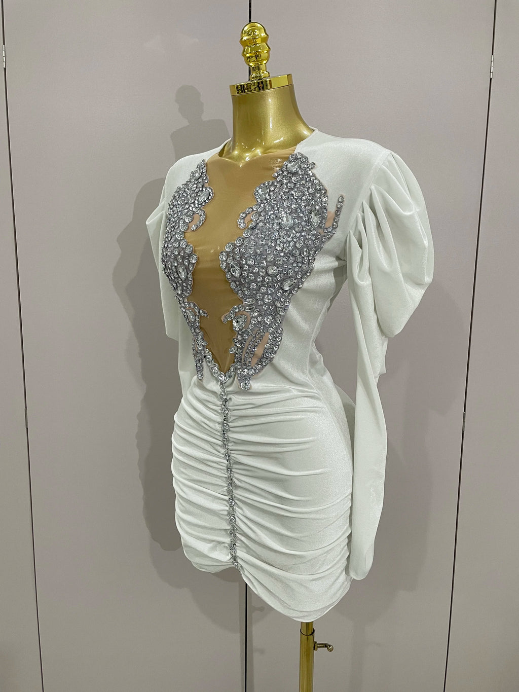 Rhinestone Velvet Mini Dress | Long Sleeve | Stage