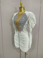 Rhinestone Velvet Mini Dress | Long Sleeve | Stage