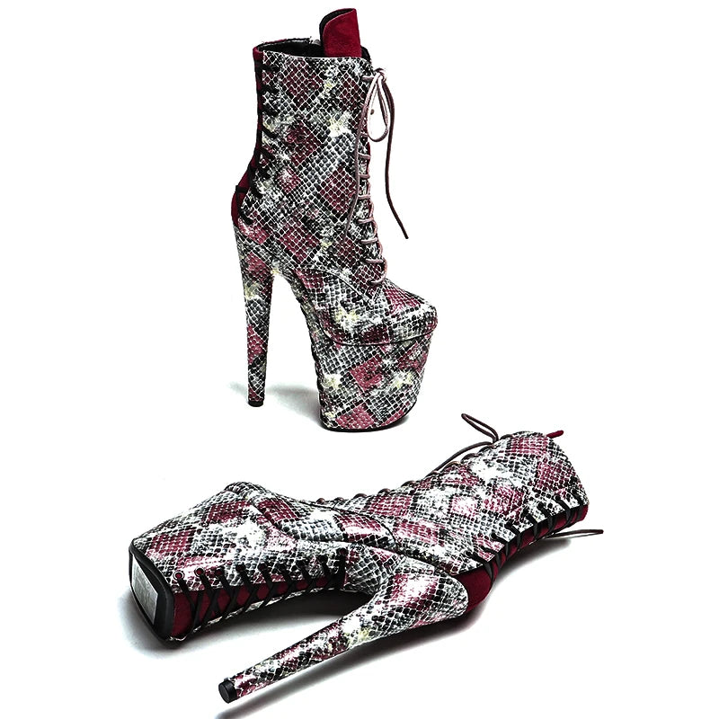 20cm Two-Color Mix Ankle Boots - Trendy Platform Dance Boots