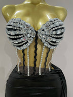 Rhinestone Sequin 2-Piece Set | Top & Skirt | Stage & Club