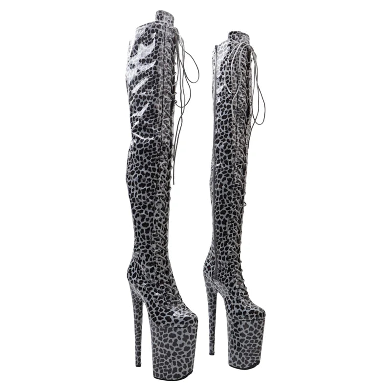 9-Inch Leopard Print Thigh-High Platform Boots - High Heel Performance Boots