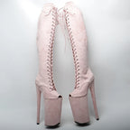 26cm Thigh-High Platform Boots - Open Toe Lace-Up Dance Boots