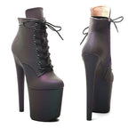 8-Inch Reflective Platform Ankle Boots - Peep Toe Ankle Strap Dance Boots