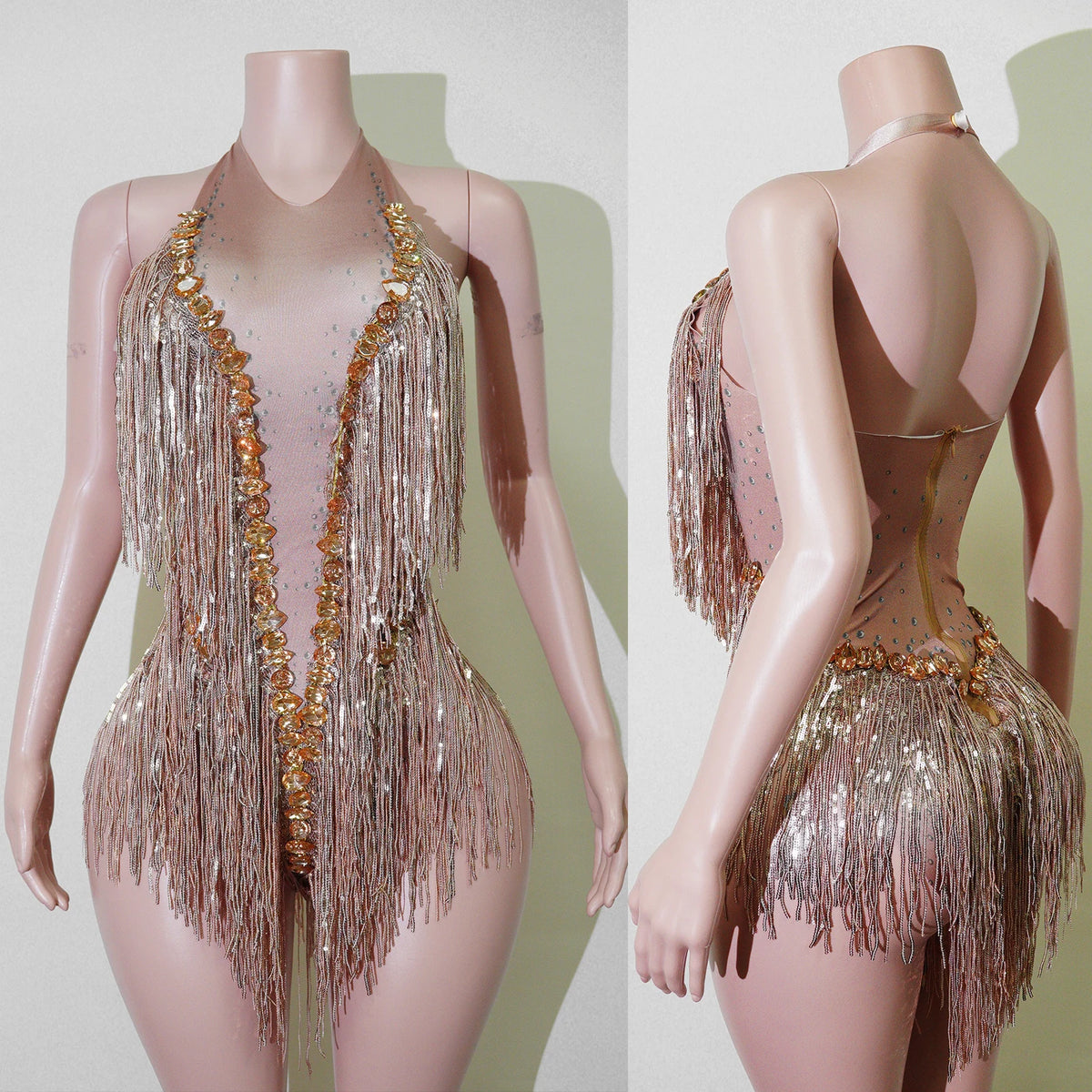 Stage Bodysuit | Rhinestone Fringe