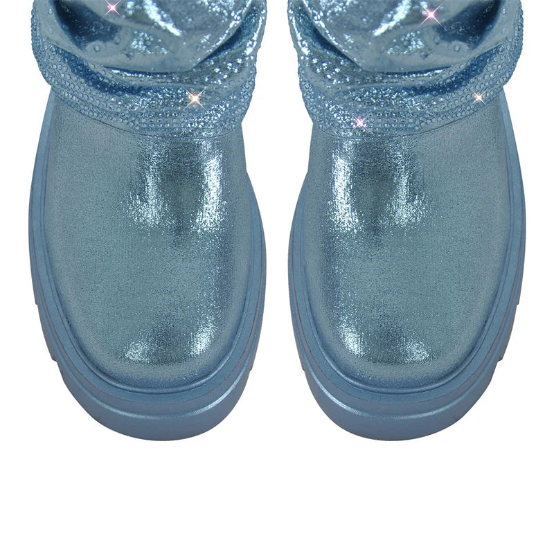 Rhinestone Fold-Over Mid-Calf Boots — Sizes 5 to 15