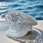 Crystal Rhinestone Captain Hat | Steampunk Pearl | Silver