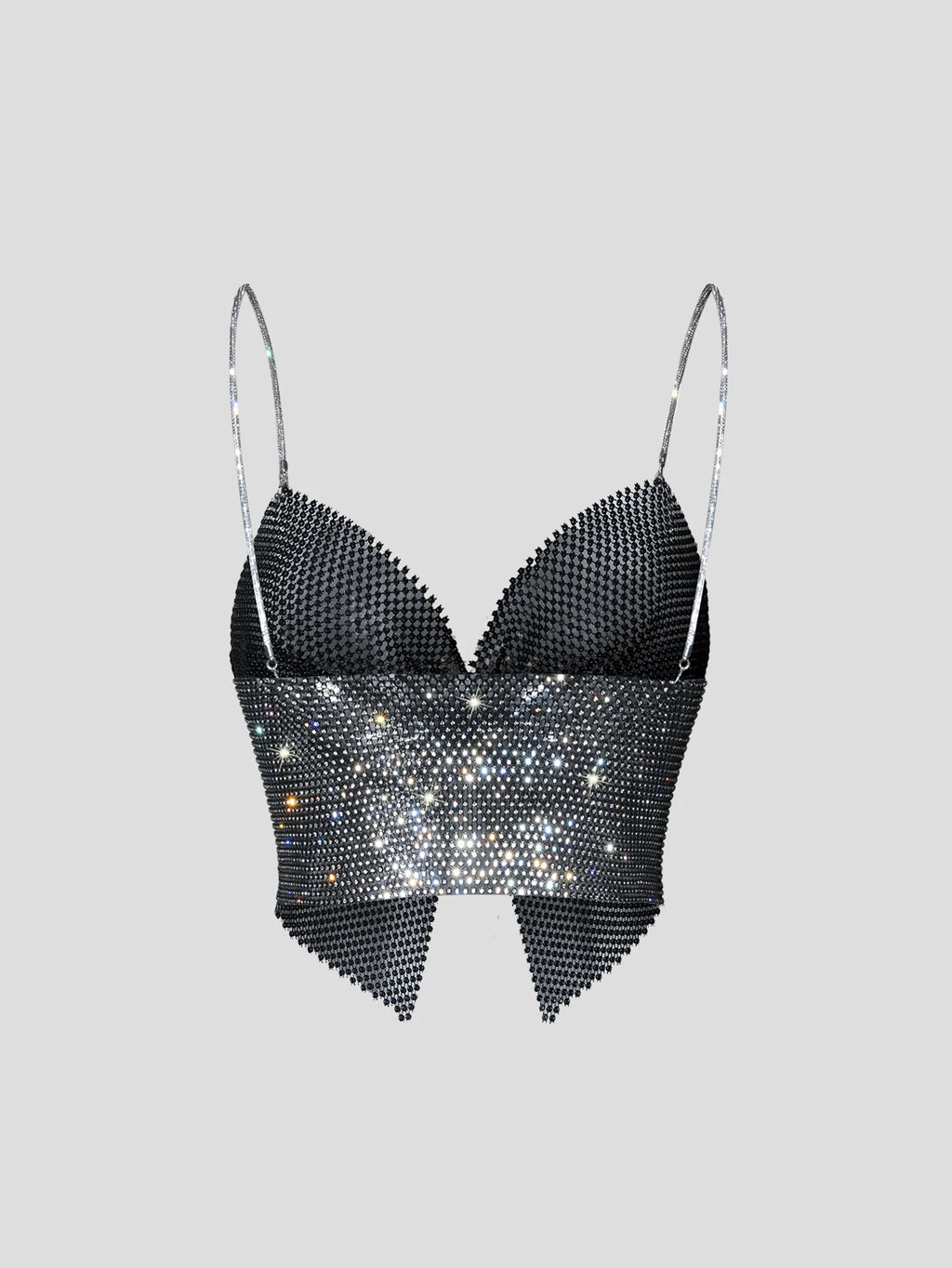 Glitter Rhinestone Fishnet Crop Top - Mesh V-Neck Festival Tank