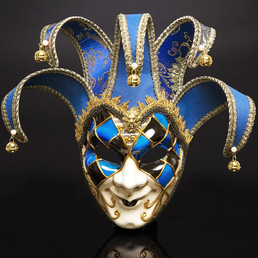 Venetian Jester Mask | Full Face with Bells | 3 Colors