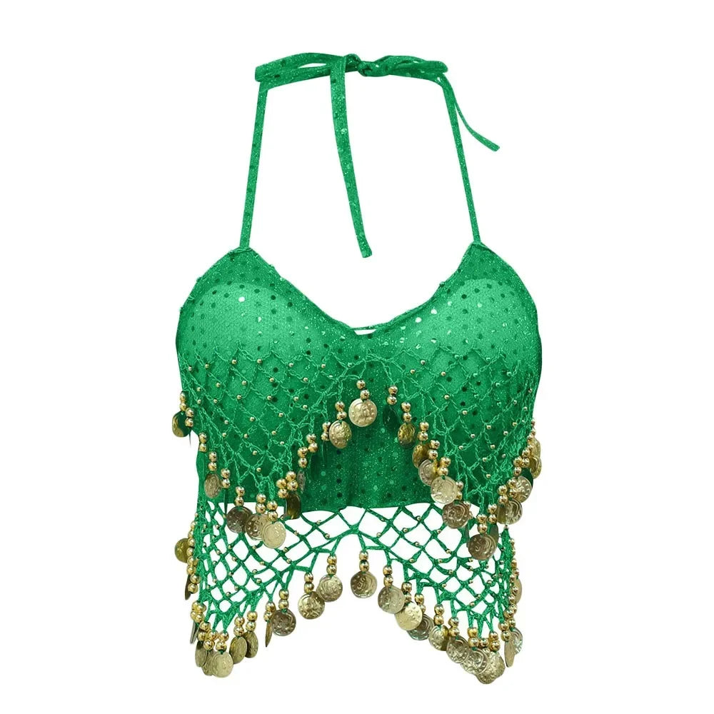 Beaded Coin Tassel Belly Dance Bra | Adjustable | Belly Dance & Stage | One Size