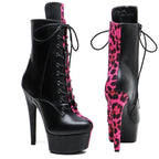 17cm Black Fuchsia Leopard Ankle Boots - Platform Party Dance Boots