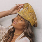 Gold Rhinestone Military Captain Hat | Handmade | Size M