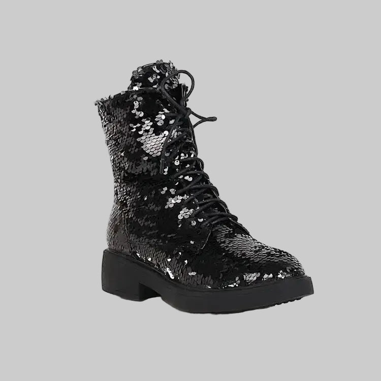 Sequin Ankle Boots - Color-Shifting Glitter Boots with Square Heel