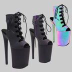 9-Inch Holographic Ankle Boots - Light-Up Pole Dance Heels