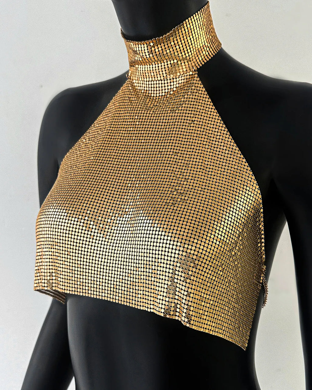 Metal Sequin Halter Crop Top