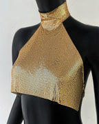 Metal Sequin Halter Crop Top
