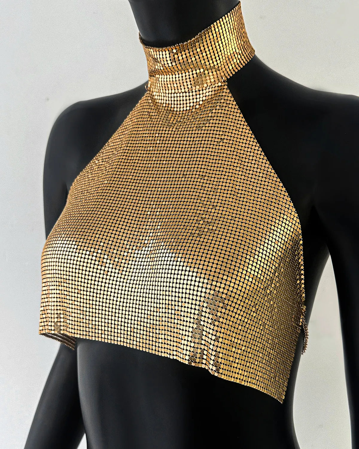 Metal Sequin Halter Crop Top