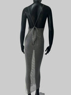 Rhinestone Fishnet Maxi Dress - Sheer Glitter Evening Gown