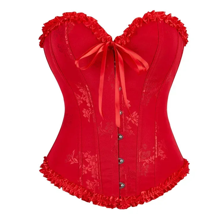 Floral Satin Overbust Corset | Lace Trim | Victorian Gothic