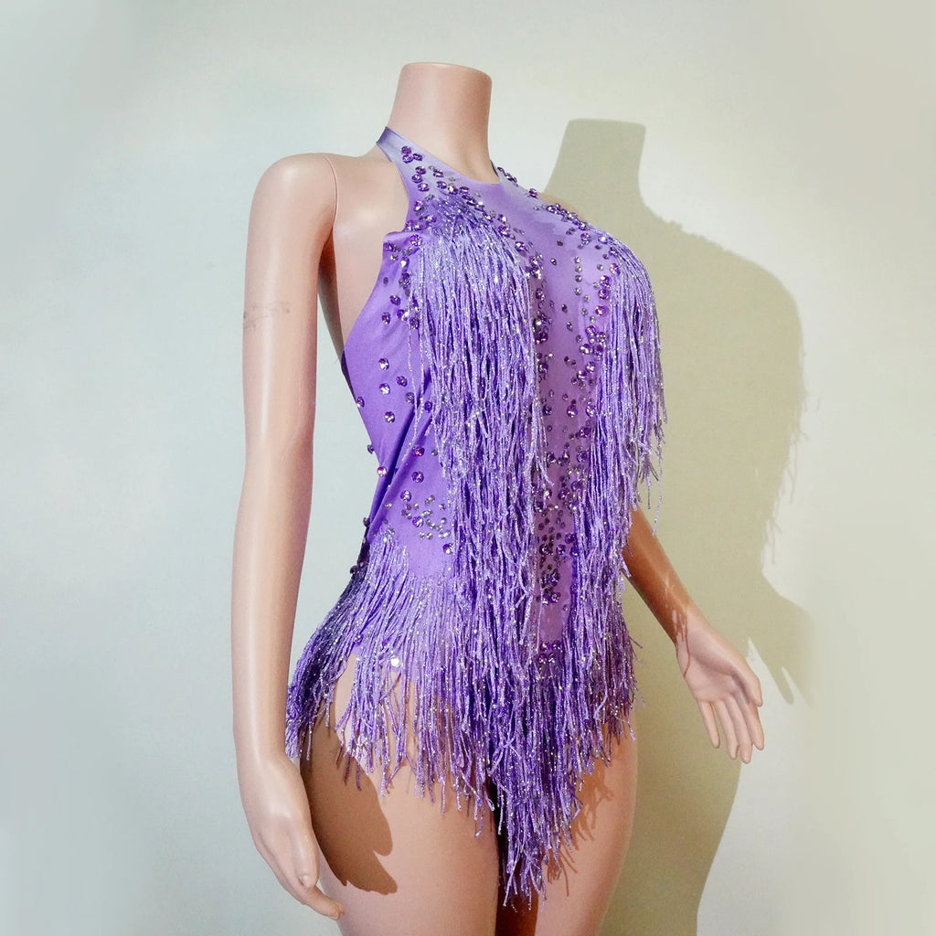 Stage Bodysuit | Rhinestone Fringe