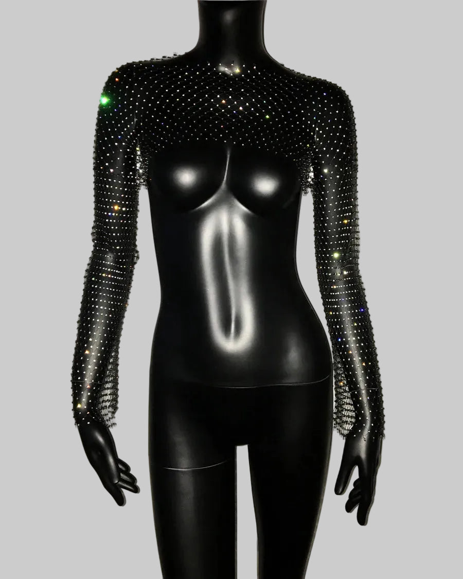 Diamond Fishnet Mesh Top - Sheer Long Sleeve Cover Up