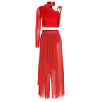 Rhinestone Crop Top & Wide-Leg Split Pants Set | One Shoulder | Lyrical Modern Dance
