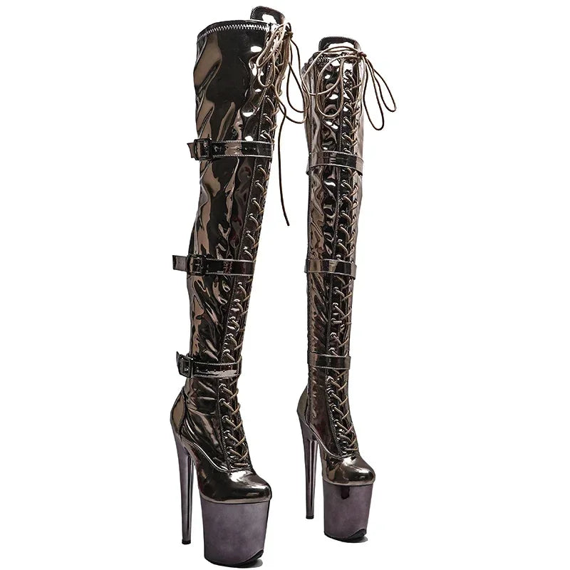 8-Inch Shiny Platform Boots - Lace-Up Dance Boots