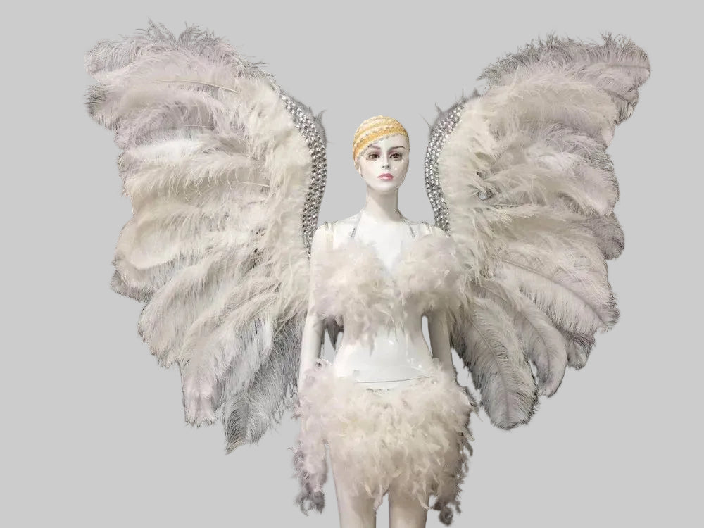 White Feather Headdress & Wings Set - Circular Samba Carnival Performance Costume