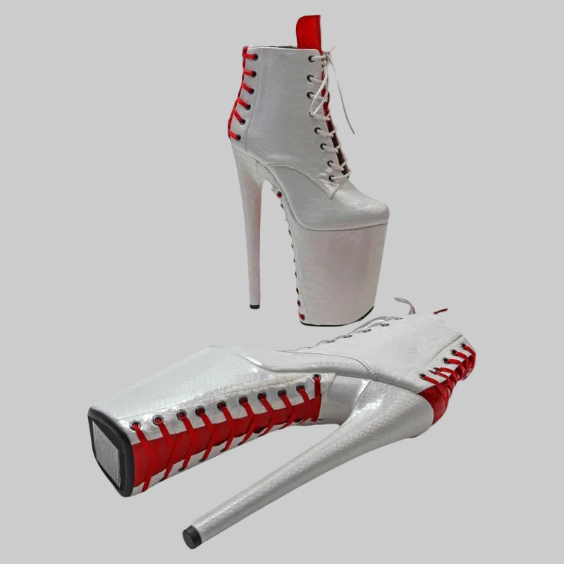 9-Inch Snake Print Platform Ankle Boots - Extreme Height Pole Dance Heels