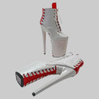 9-Inch Snake Print Platform Ankle Boots - Extreme Height Pole Dance Heels