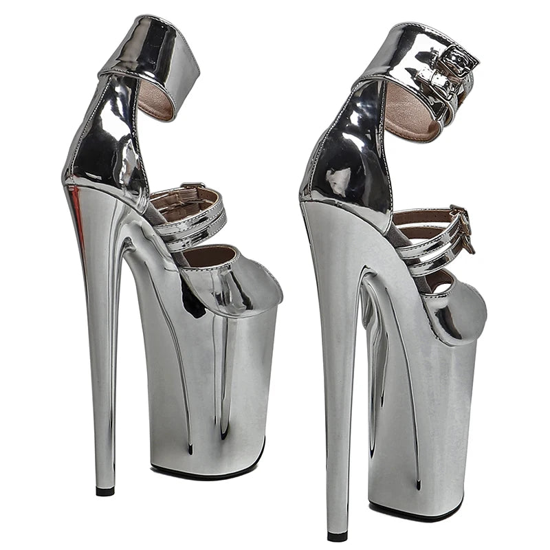 9-Inch Metallic Platform Sandals - Slip-On Dance Heels