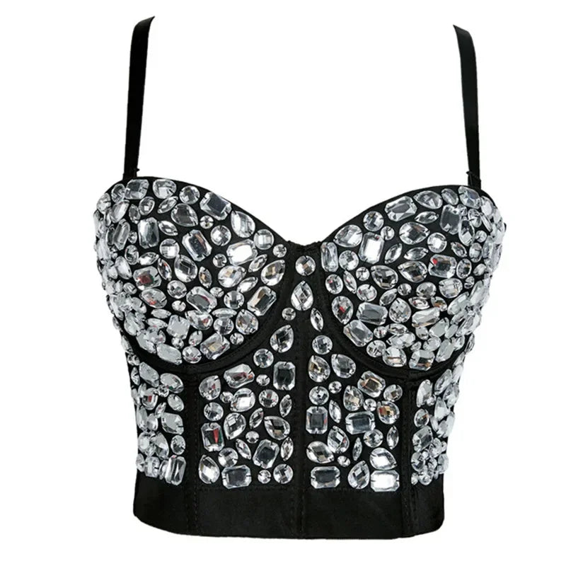 Rhinestone Beaded Bustier Bra Top | Stage & Party