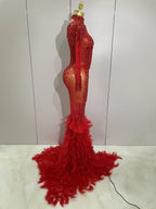 Crystal Feather Mermaid Gown | Long Sleeve | S–XL
