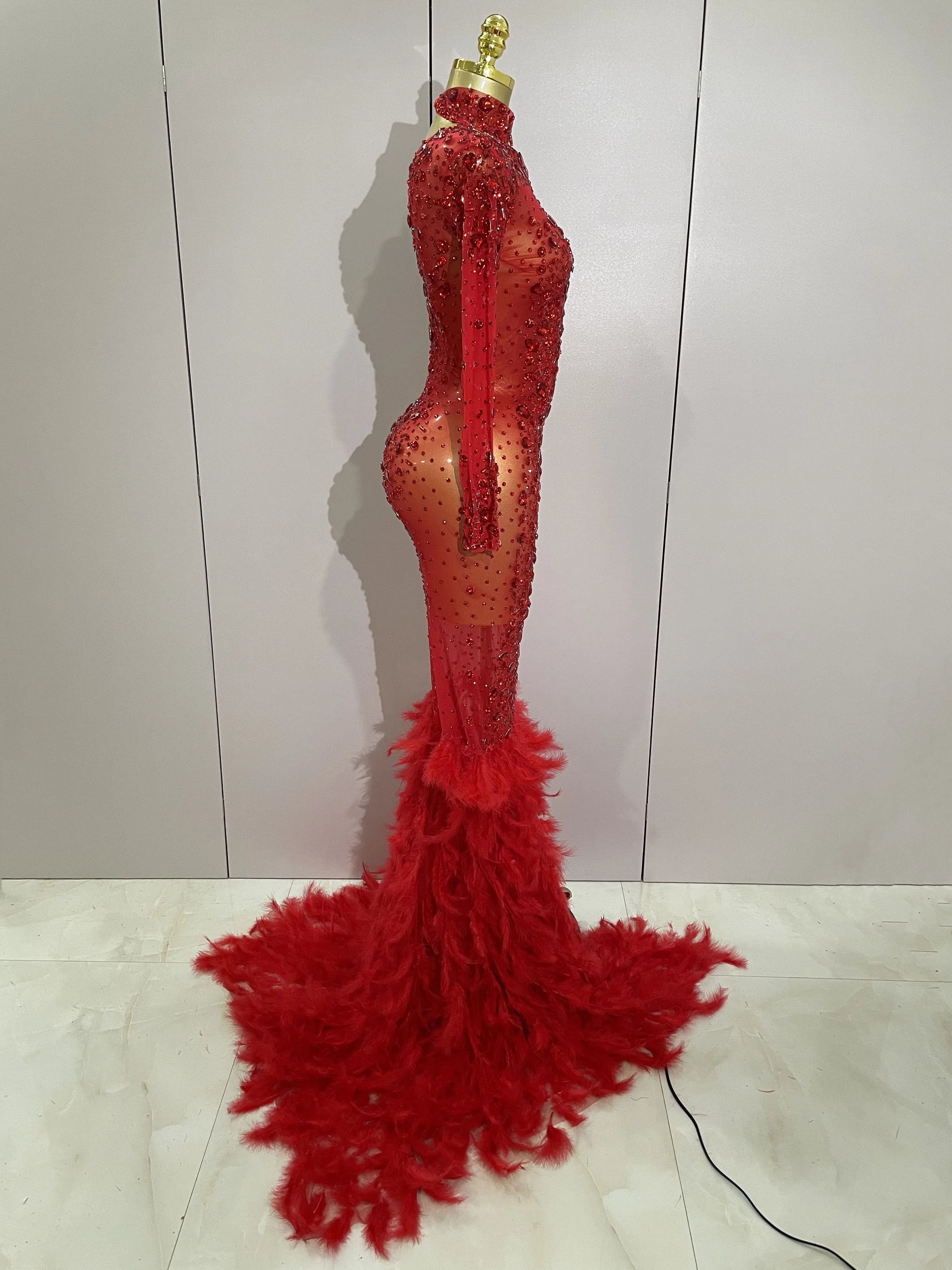 Crystal Feather Mermaid Gown | Long Sleeve | S–XL