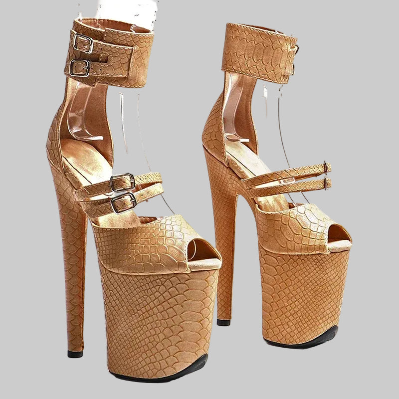 8-Inch Snakeskin Open Toe Platform Heels - Exotic Pole Dance Sandals