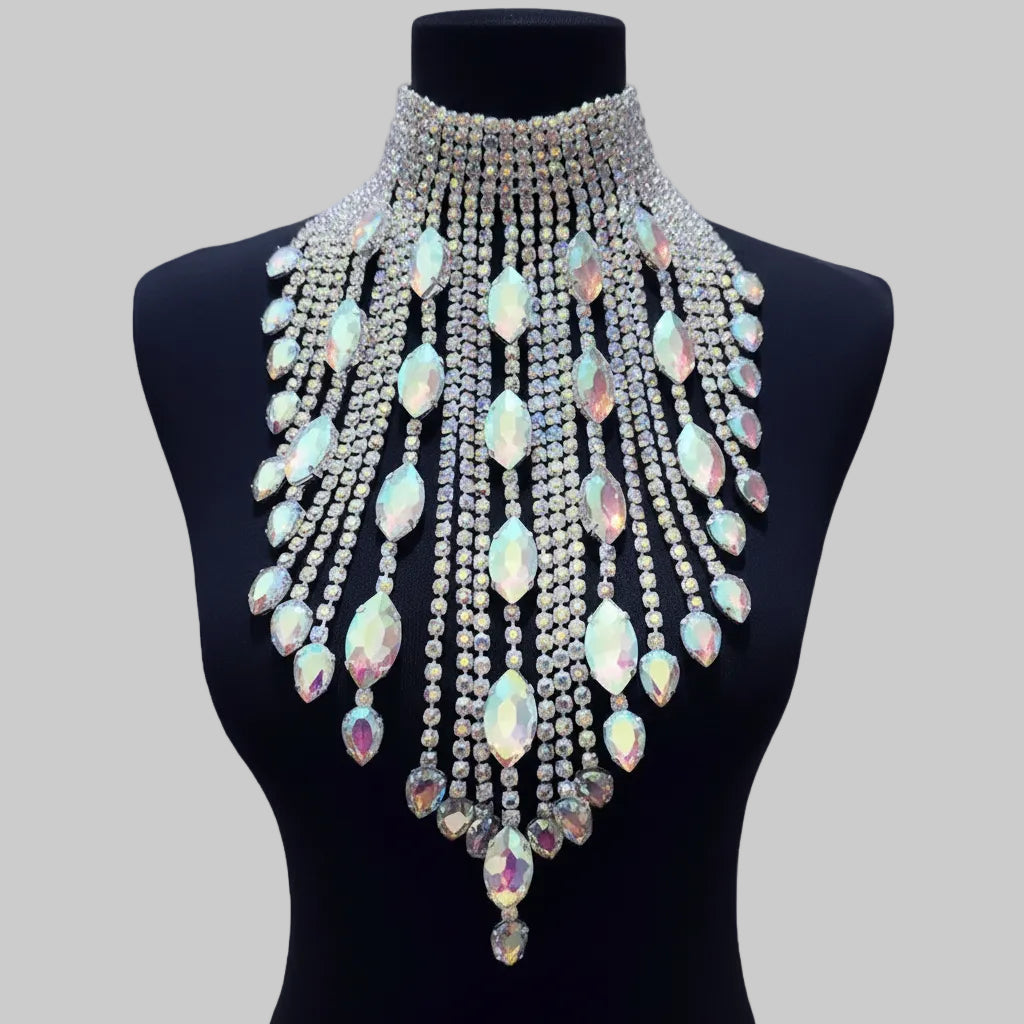 Crystal AB Tassel Necklace - Stunning Long Irregular Rhinestone Choker for Stage & Wedding