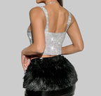 Rhinestone Metal Chain Crop Top - Backless V-Neck Camisole