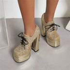 Platform Derby Heels | Sequin Sparkle | 14.5cm