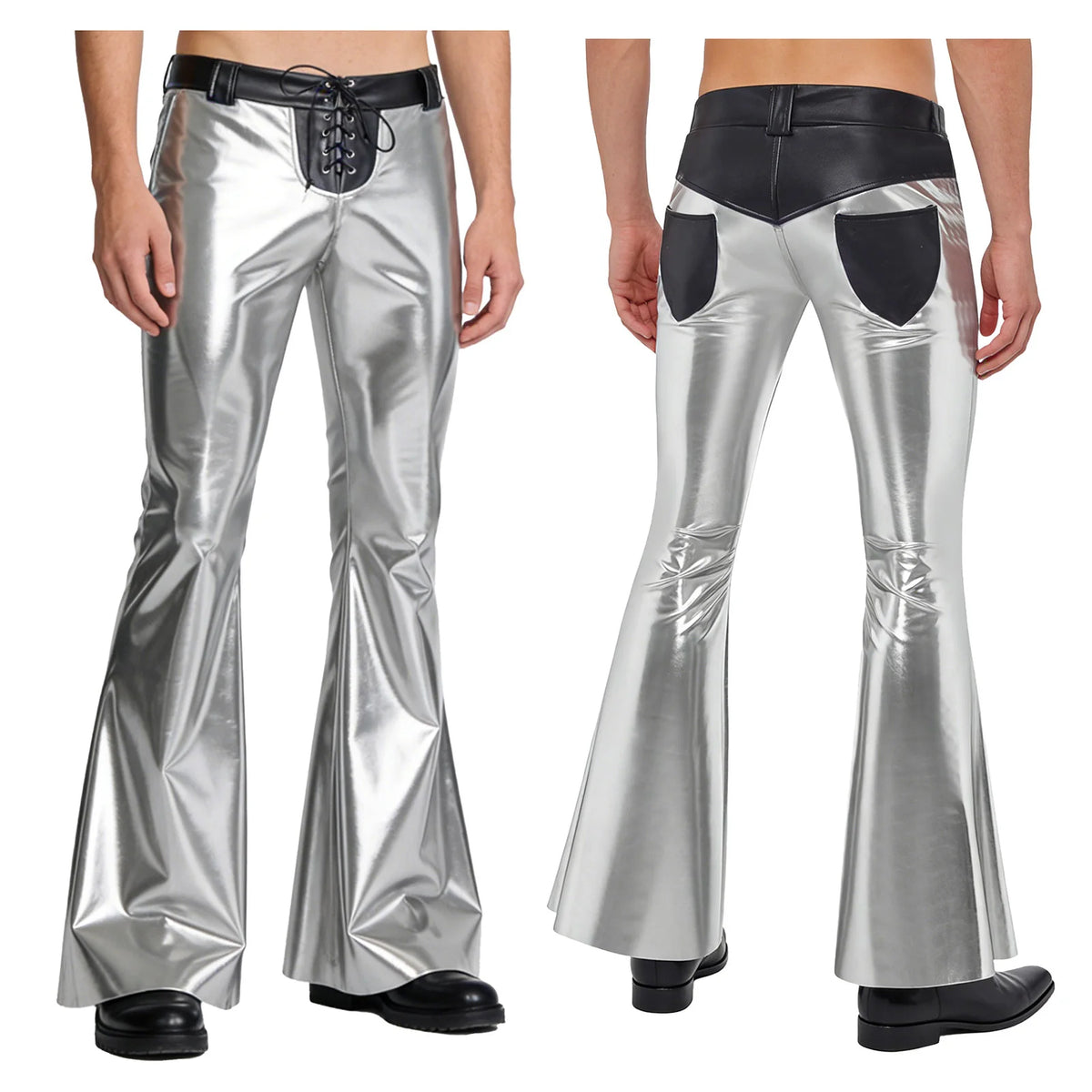 Men’s Metallic Flared Pants | Lace-Up Waist