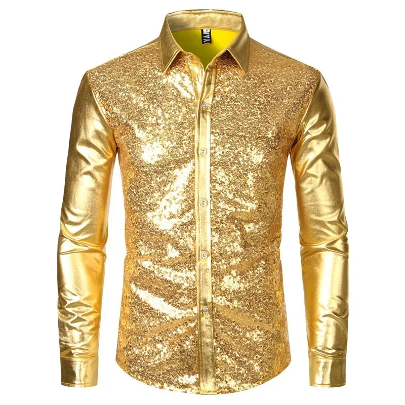 Men's Metallic Shimmer Shirt | Long Sleeve | Stage & Party | 5 Colors