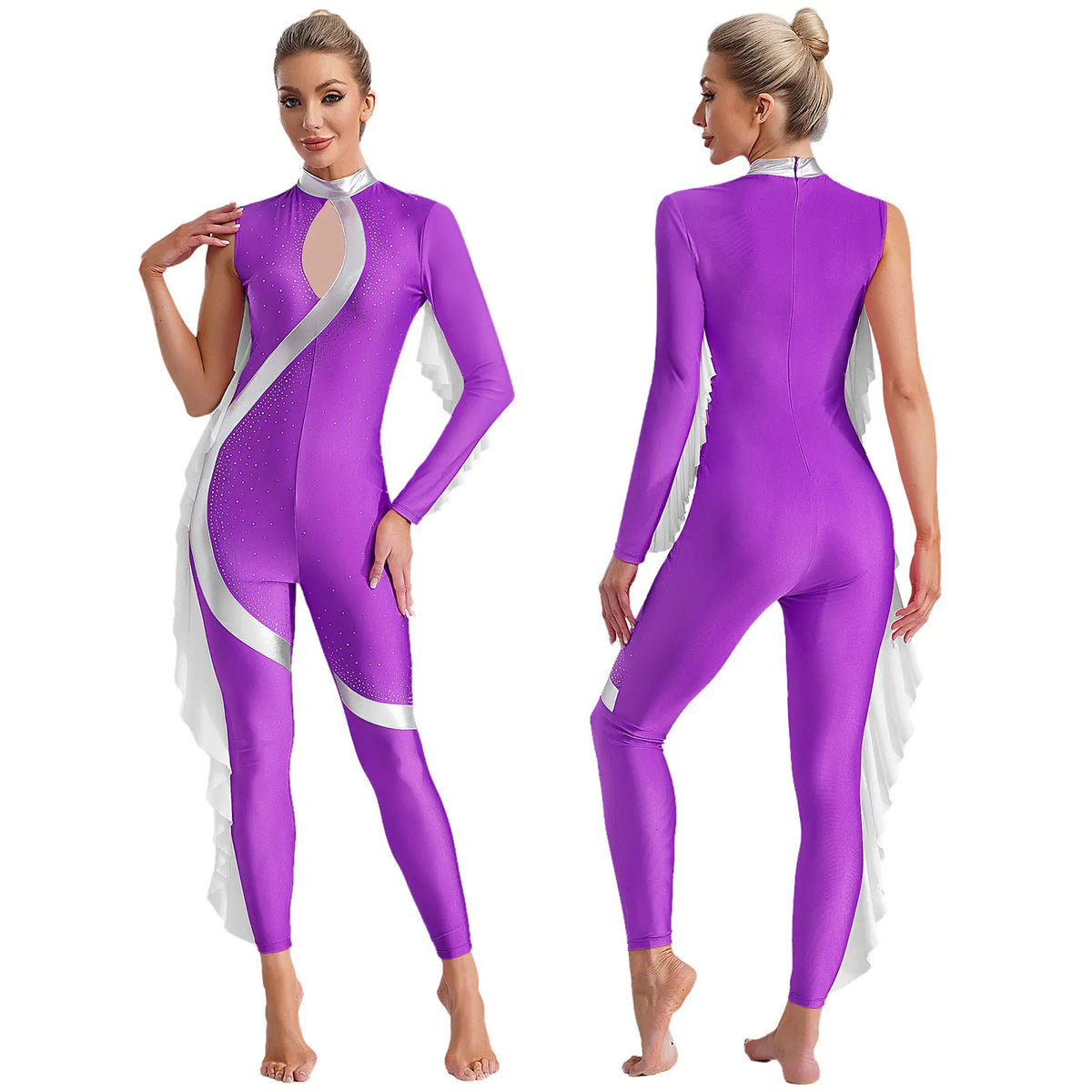Asymmetric Jumpsuit | Rhinestone Mesh | Dance Performance