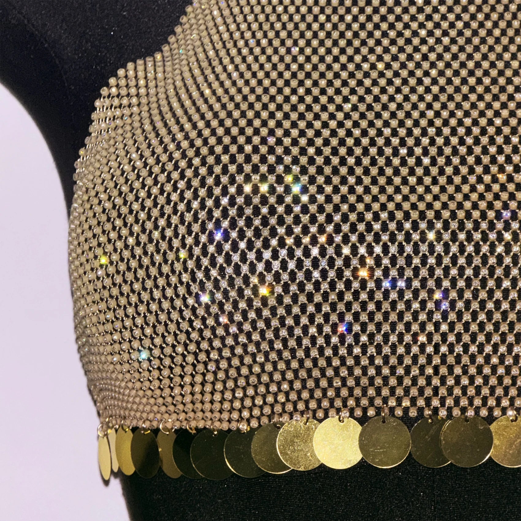 Rhinestone Sequin Tassel Fishnet Crop Top