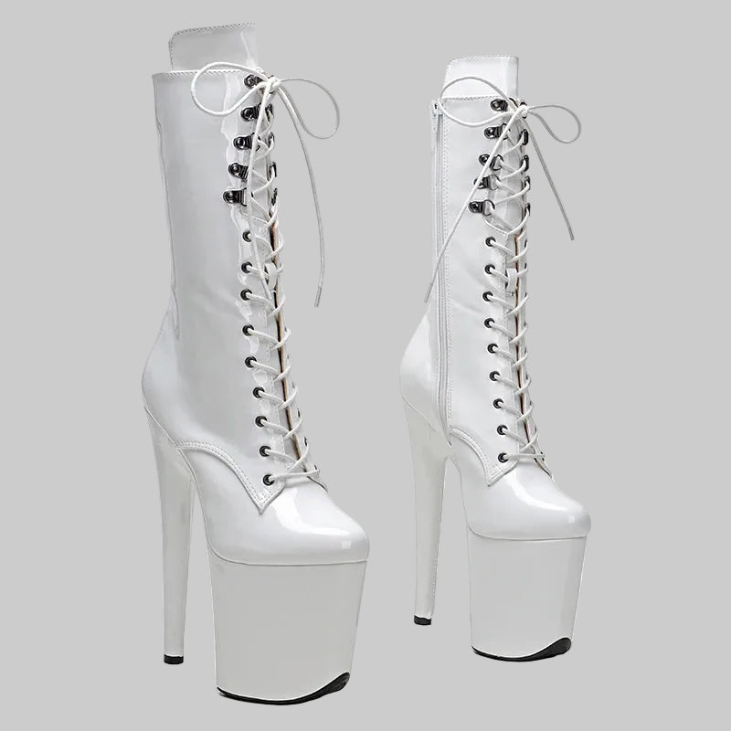 20CM Shiny Patent Platform Ankle Boots - 8 Inch High Heel Pole Dance Boots