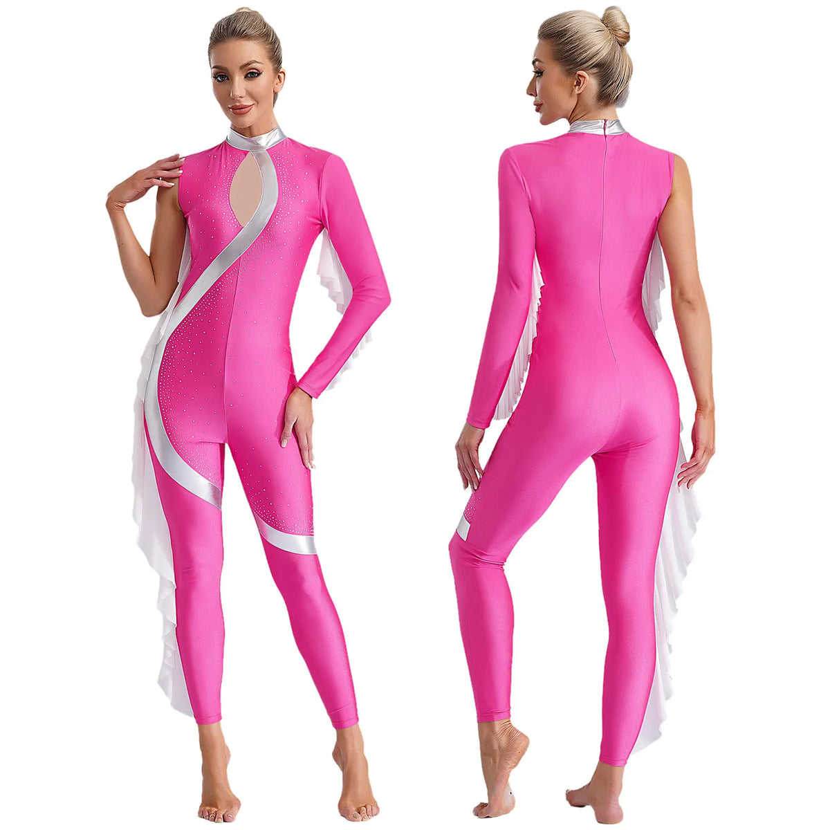 Asymmetric Jumpsuit | Rhinestone Mesh | Dance Performance