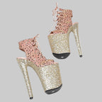 Leopard Glitter 9-Inch Platform Open-Toe Pole Dance Boots