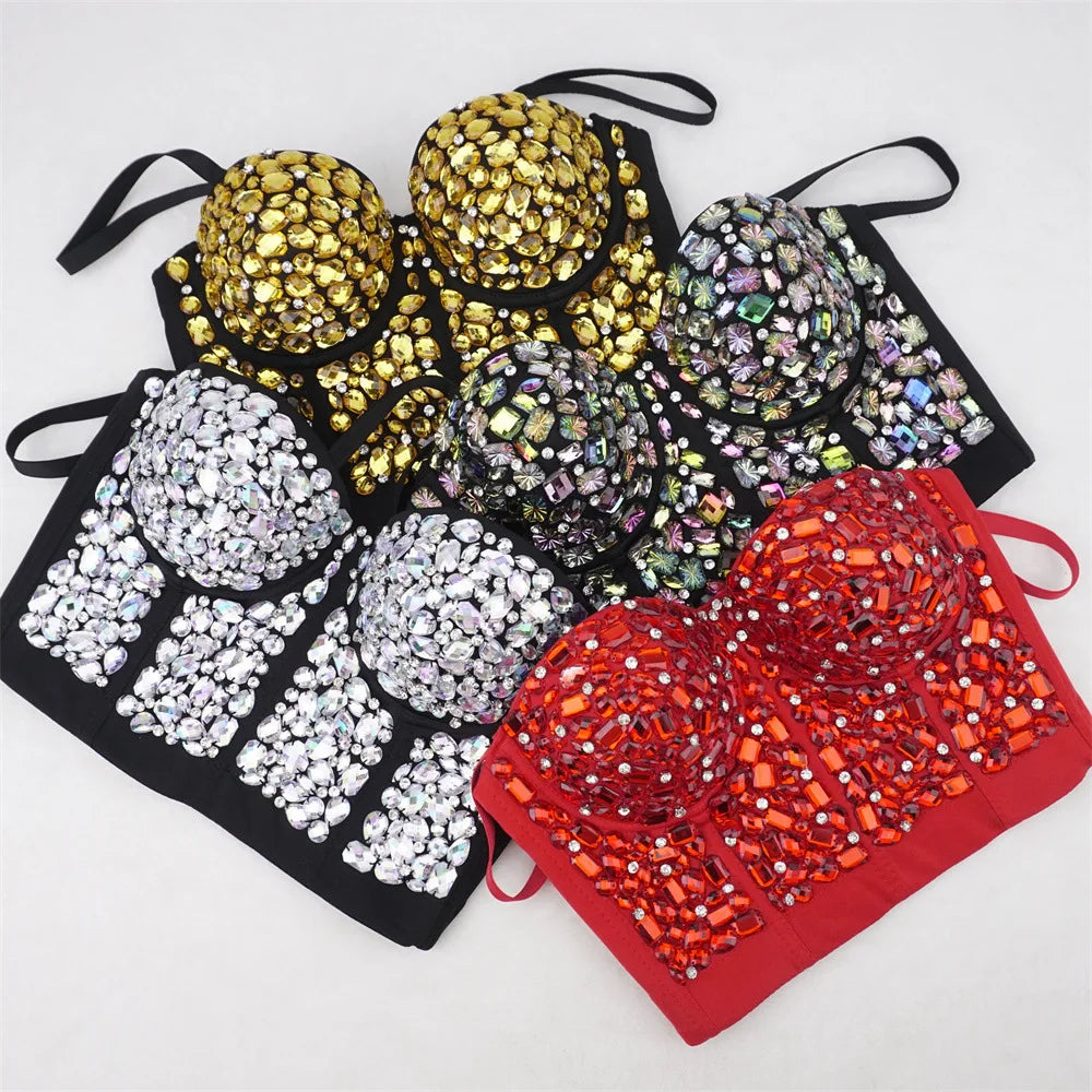 Heavy Beading Rhinestone Bustier | Colorful Crystal Corset Top