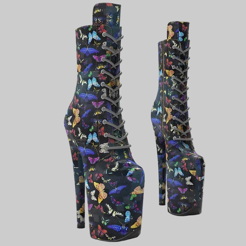 Butterfly 8-Inch Platform Pole Dance Knee-High Boots