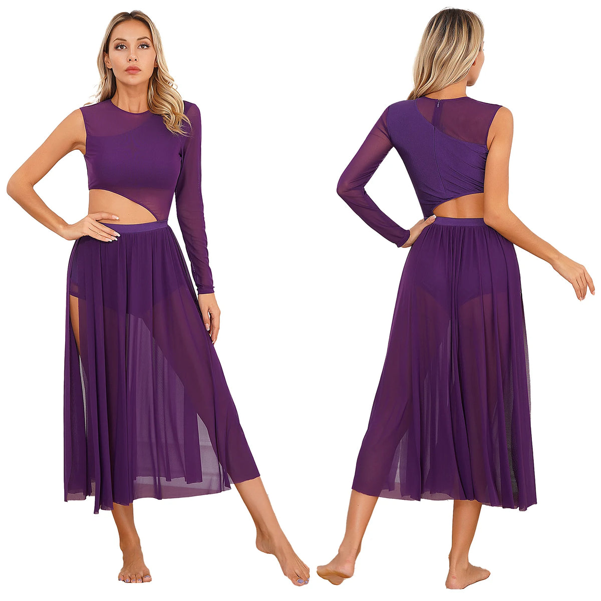 Lyrical Dance Dress | Asymmetric Cutout Mesh