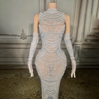 Rhinestone Glove Dress | Pearl & Crystal | Maxi Gown