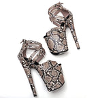 20cm Snake Print Platform Sandals - Lace-Up Dance Heels